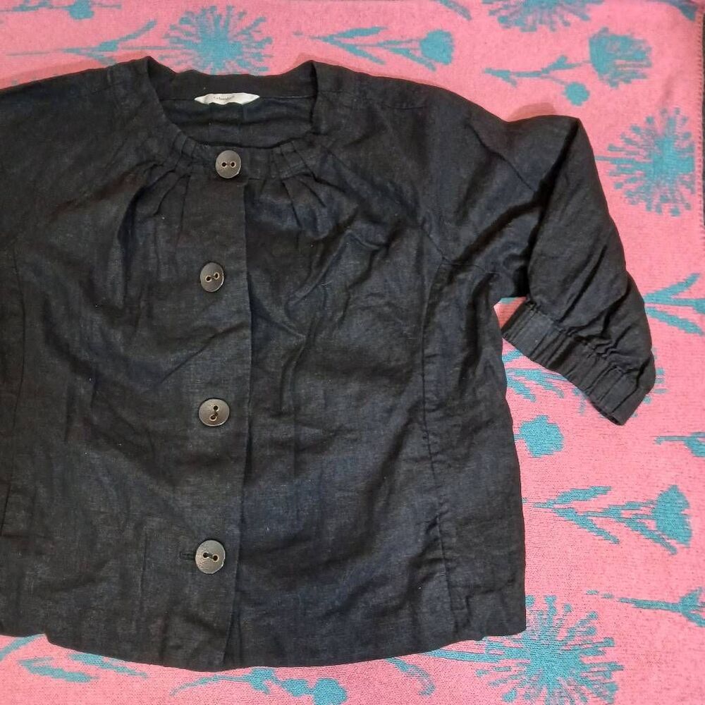 Cj banks womens xl linen jacket black spring summer lightweight 3/4 sleeve - Picture 2 of 9